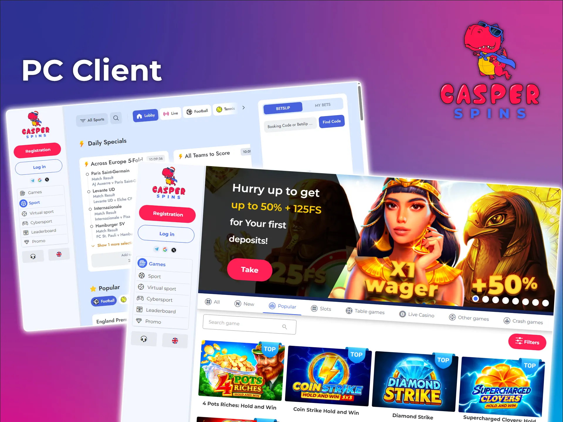 Download the PC client for the Casper Spins Casino.