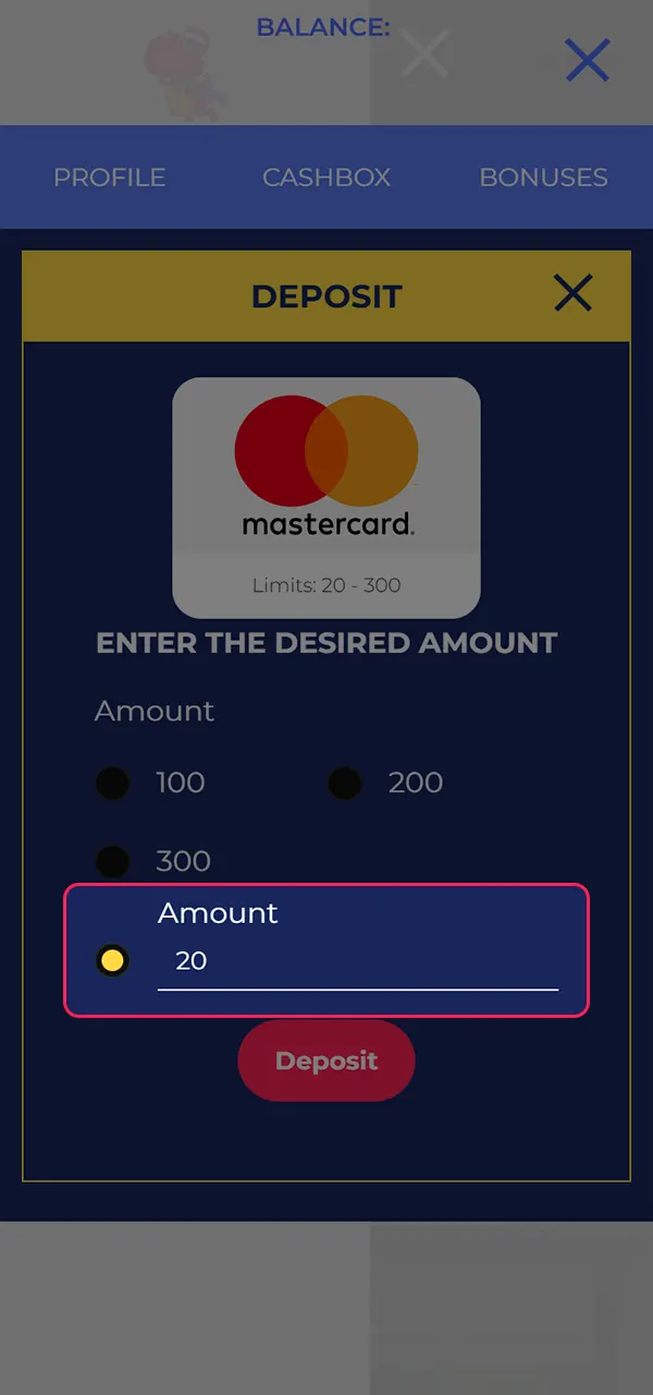 Learn how to enter your deposit amount at Casper Spins.